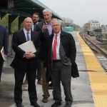  Joe Mulligan and Mayor Thomas McGee giving Secretary of the Executive Office of Housing and Economic Development Mike Kennealy a tour of Lynn that included the train platform.