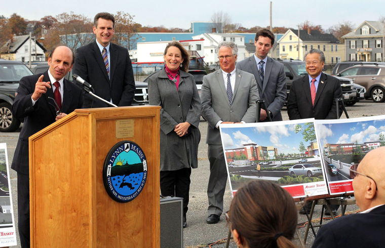 Arthur DeMoulas, left, had the attention of Secretary Jay Ash, Rep. Lori Ehrlich, Sen. Tom McGee and Reps. Brendan Crighton and Donald Wong as they focused on economic development in Lynn.