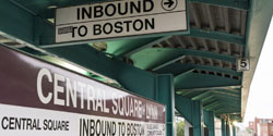 Image of the Central Square Station sign in Lynn on the Commuter Rail station.
