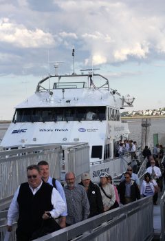Passengers getting off the 6:30 pm ferry at the Blossom Street Extension dock